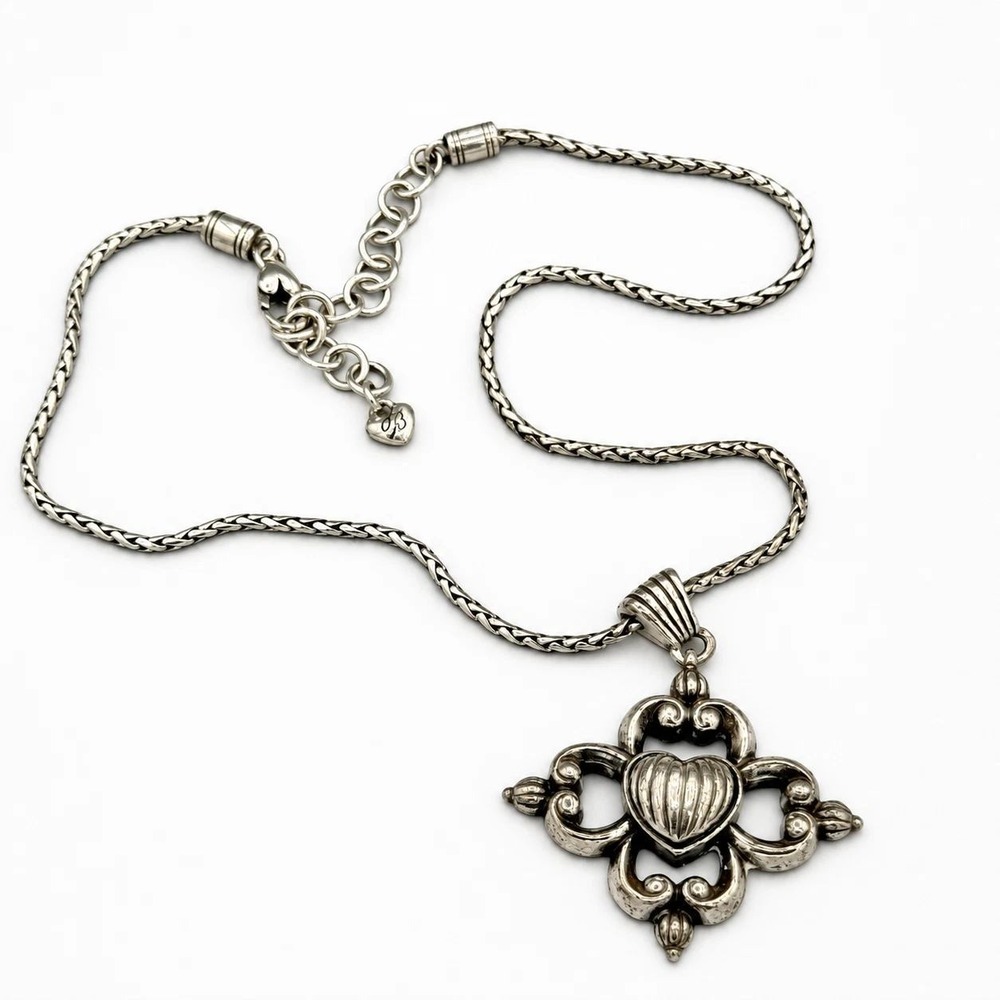 Brighton Signed‎ Silver‑Tone Cross Pendant Necklace 18 Inch